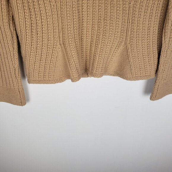 Anthro Sleeping on Snow Cardigan Sweater Lambswool Blend Tan Single Clasp Size M - Picture 4 of 6